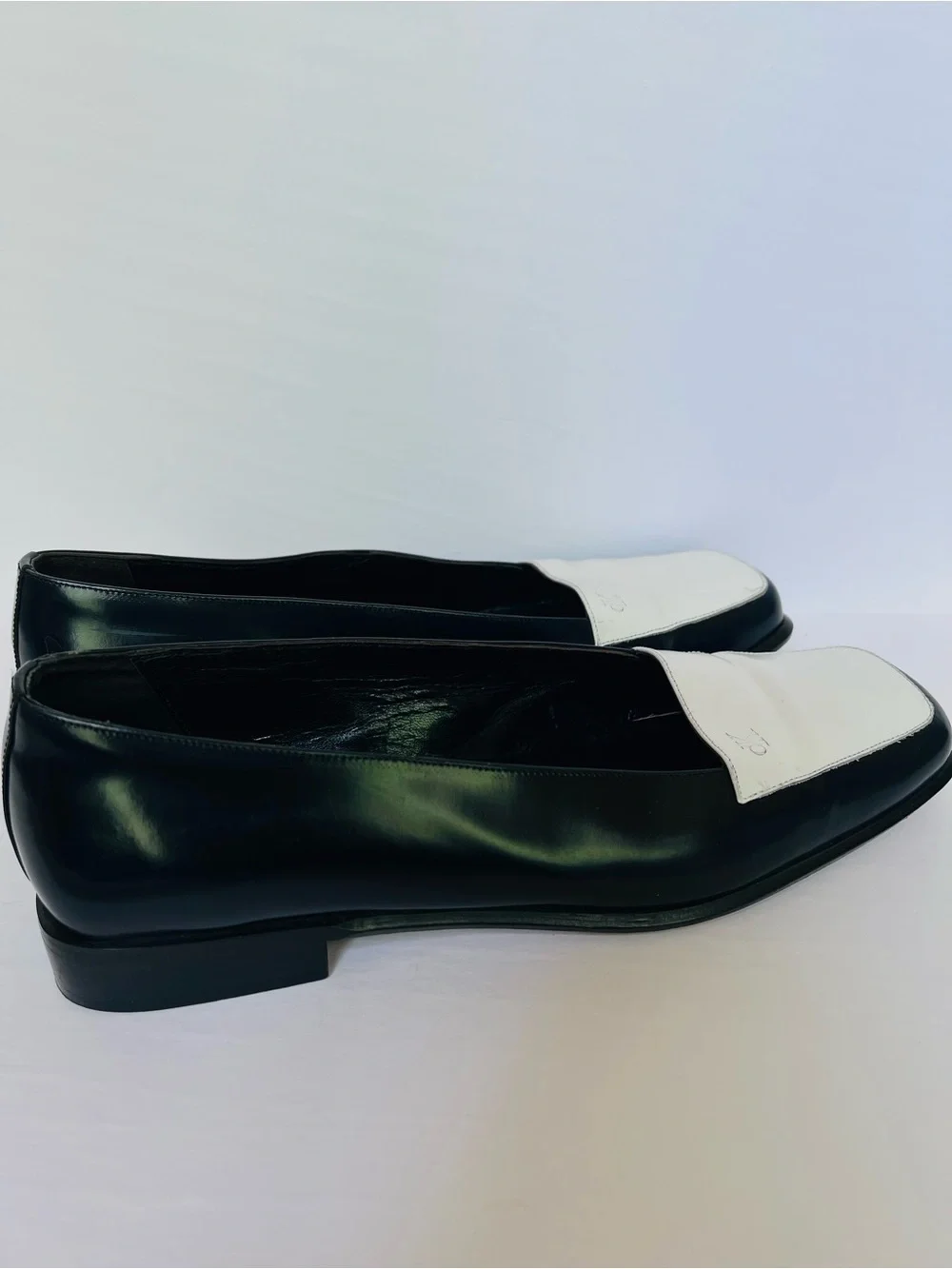 Calvin Klein Collection Black and White Square-Toe Slip-On Loafers